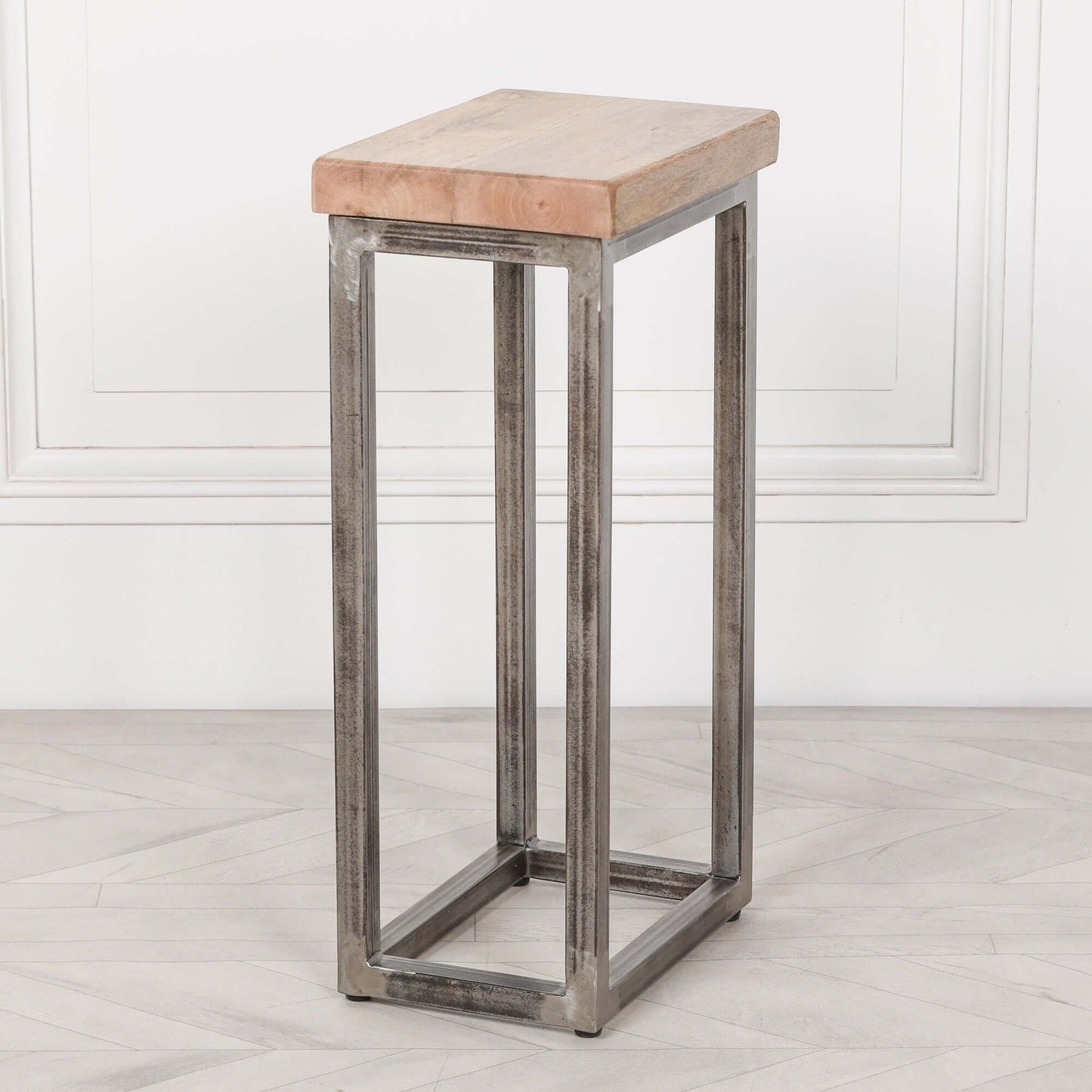 Iron Frame Log Store Side Table with Wooden Top