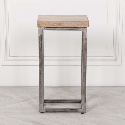 Iron Frame Log Store Side Table with Wooden Top