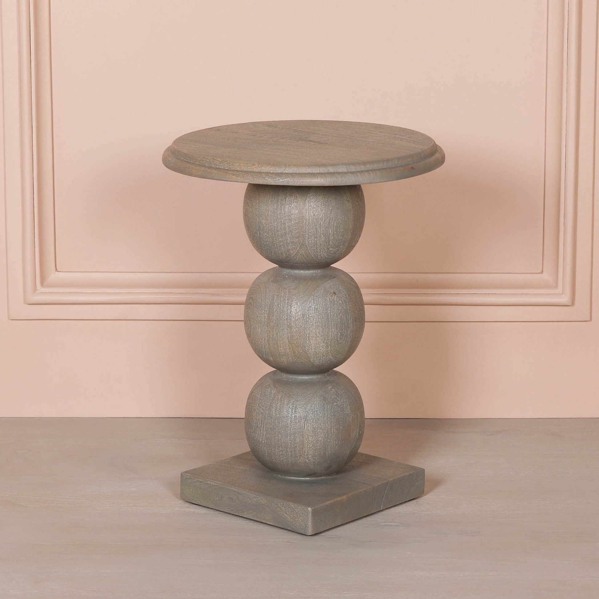 Rustic Wooden Stacked Ball Side Occasional Table
