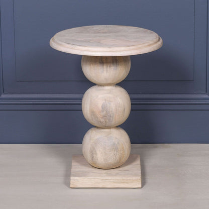 Blanchie Finish Wooden Occasional Side Table with Ball Shaped Column