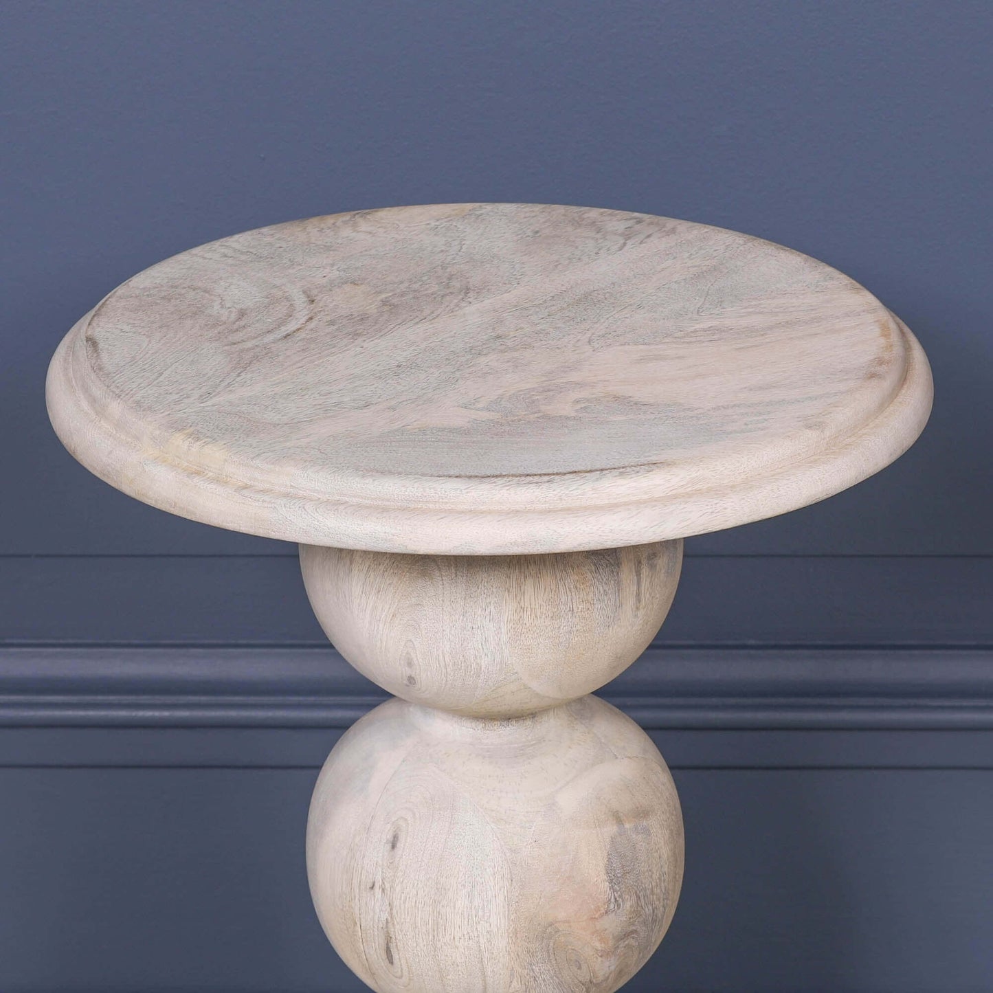 Blanchie Finish Wooden Occasional Side Table with Ball Shaped Column