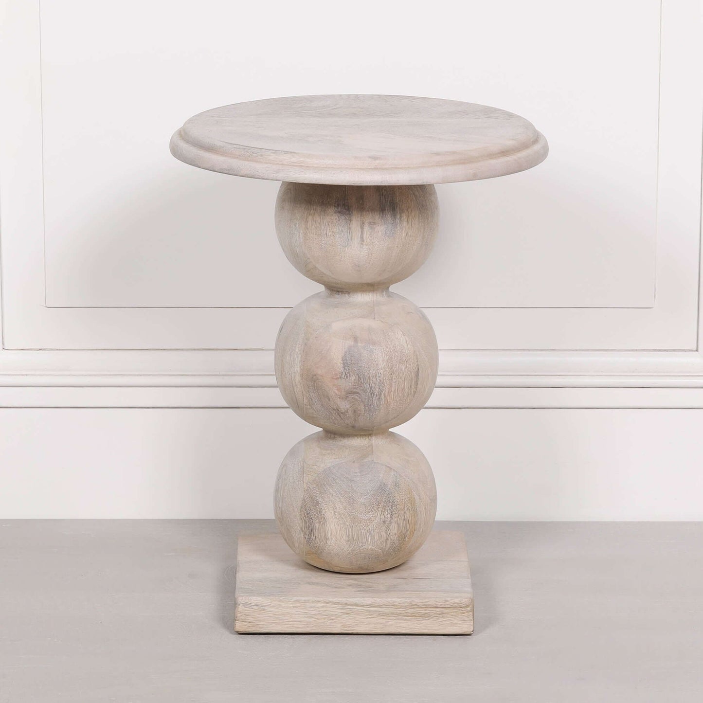 Blanchie Finish Wooden Occasional Side Table with Ball Shaped Column