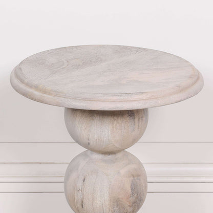 Blanchie Finish Wooden Occasional Side Table with Ball Shaped Column