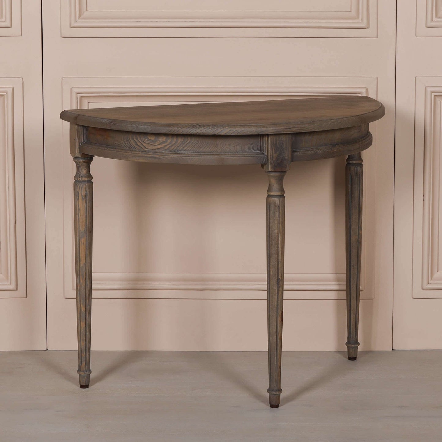 Rustic Pine Wooden Demi Lune Console
