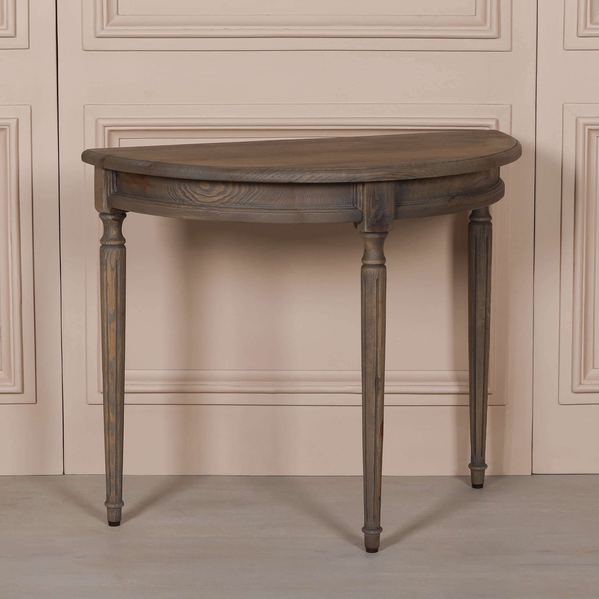 Rustic Pine Wooden Demi Lune Console