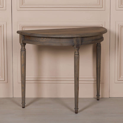 Rustic Pine Wooden Demi Lune Console