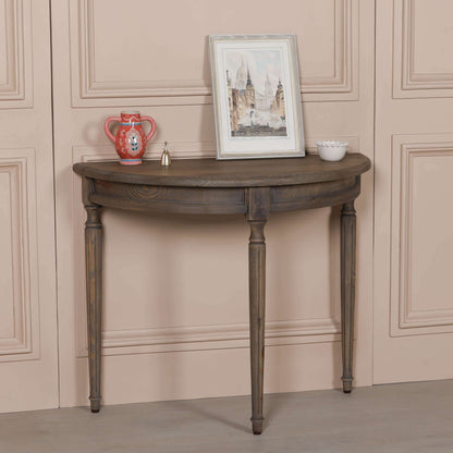 Rustic Pine Wooden Demi Lune Console