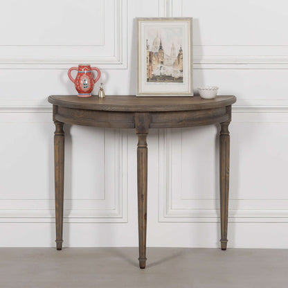 Rustic Pine Wooden Demi Lune Console