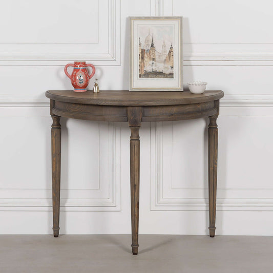 Rustic Pine Wooden Demi Lune Console