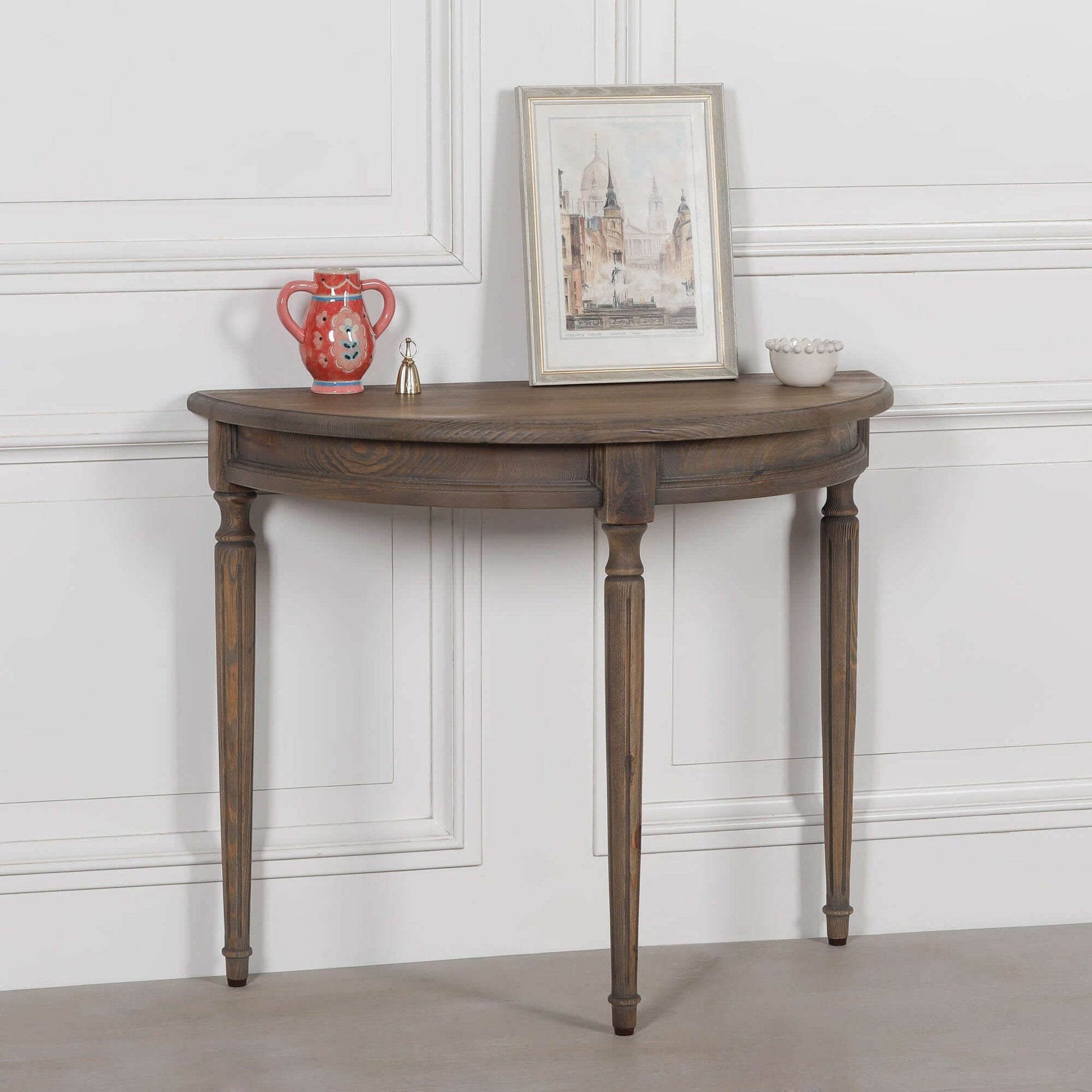 Rustic Pine Wooden Demi Lune Console