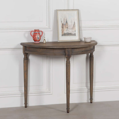 Rustic Pine Wooden Demi Lune Console