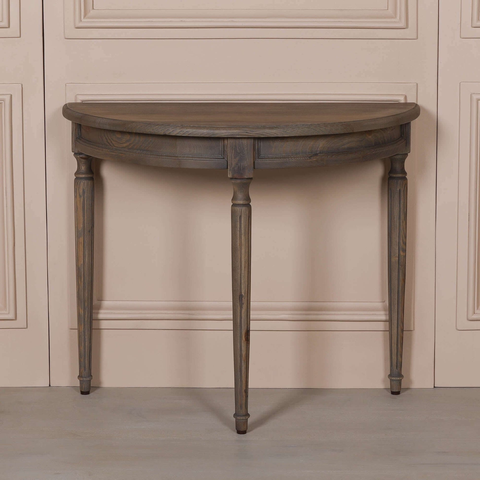 Rustic Pine Wooden Demi Lune Console