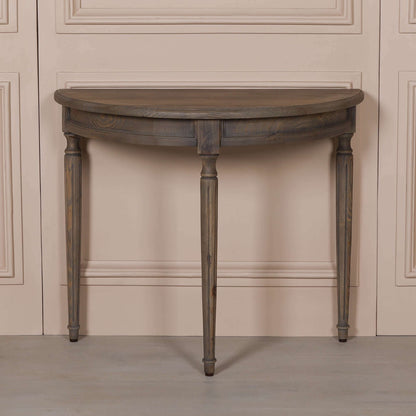Rustic Pine Wooden Demi Lune Console
