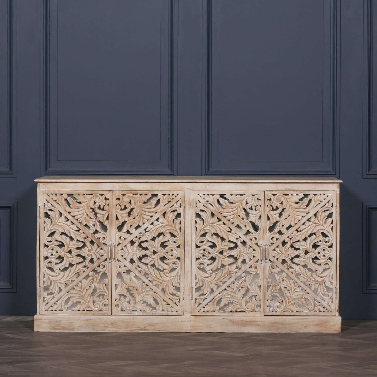 Wooden Ornate Carved Mirror Door Sideboard