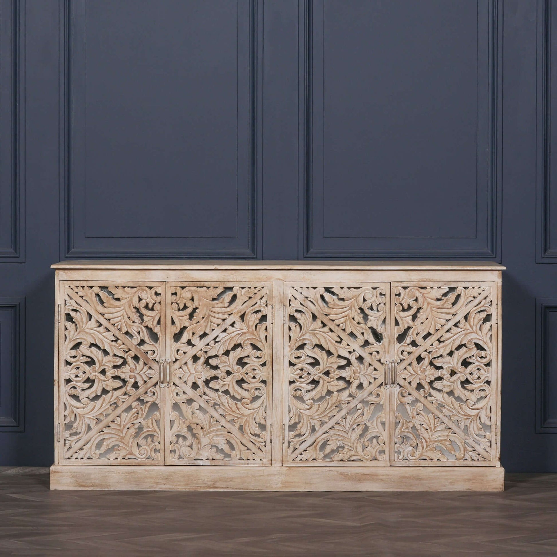 Wooden Ornate Carved Mirror Door Sideboard