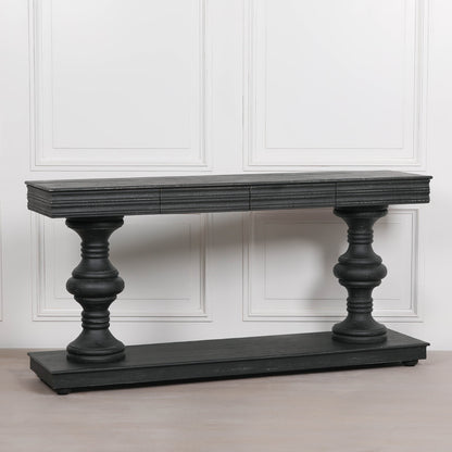 180cm Black Distressed Console Table with Drawers