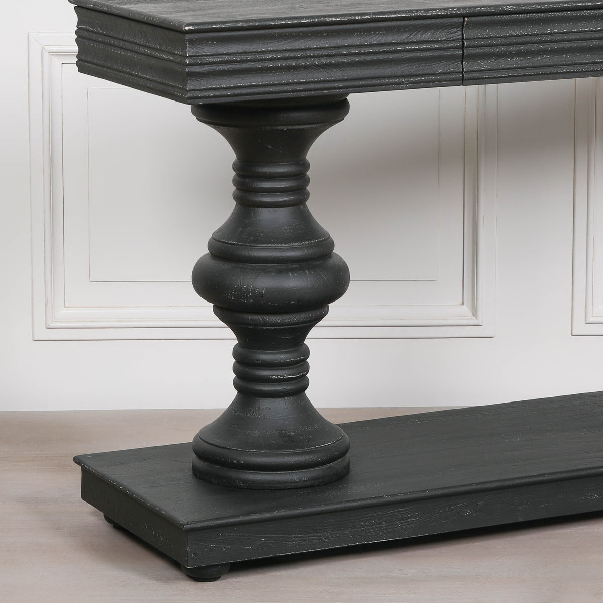 180cm Black Distressed Console Table with Drawers