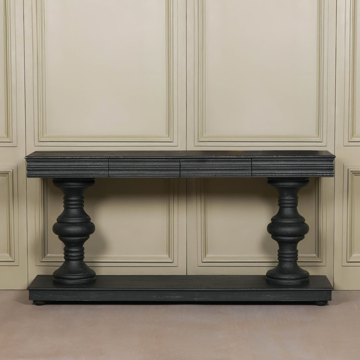 180cm Black Distressed Console Table with Drawers