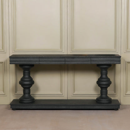 180cm Black Distressed Console Table with Drawers