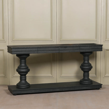 180cm Black Distressed Console Table with Drawers
