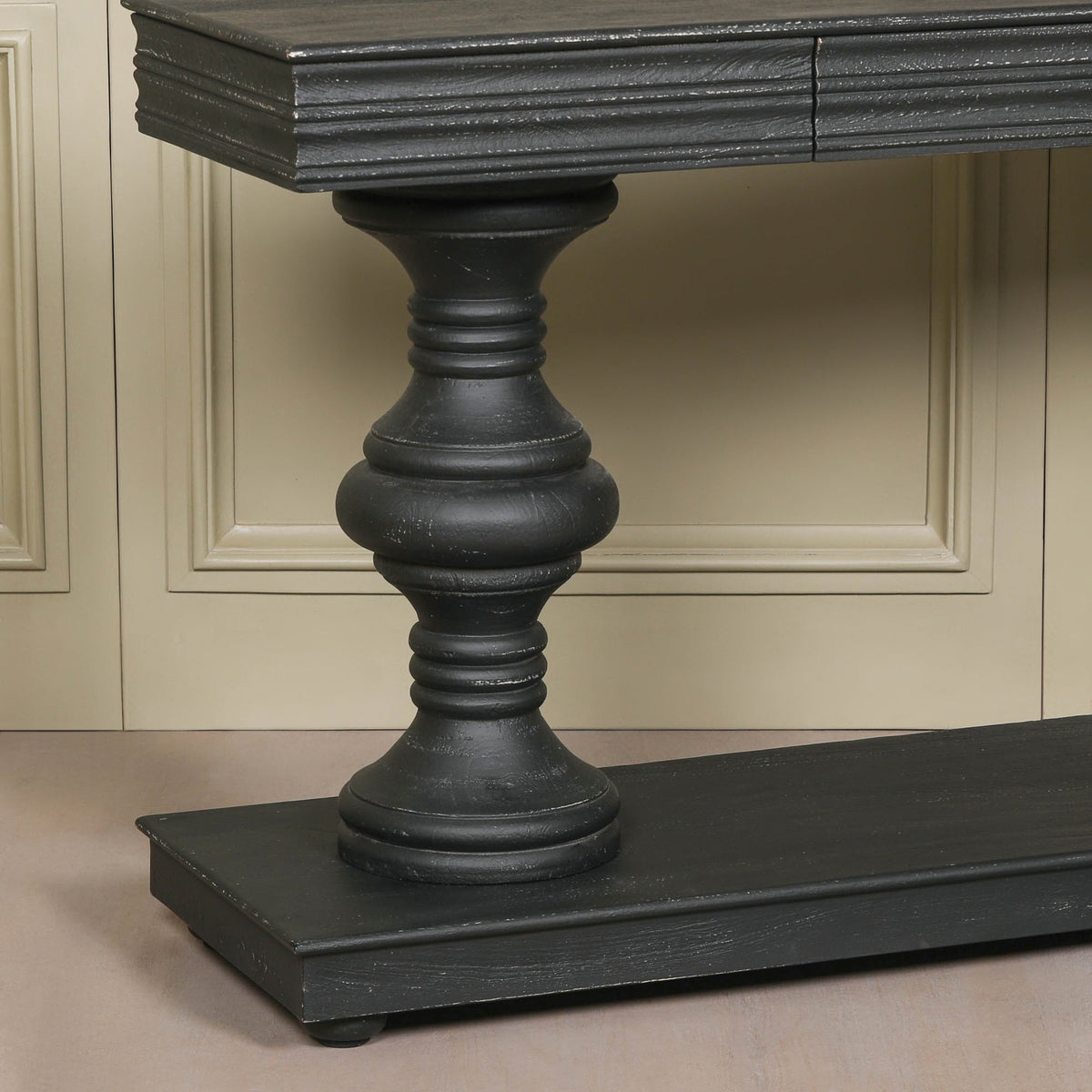 180cm Black Distressed Console Table with Drawers