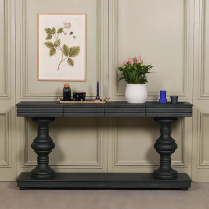 180cm Black Distressed Console Table with Drawers