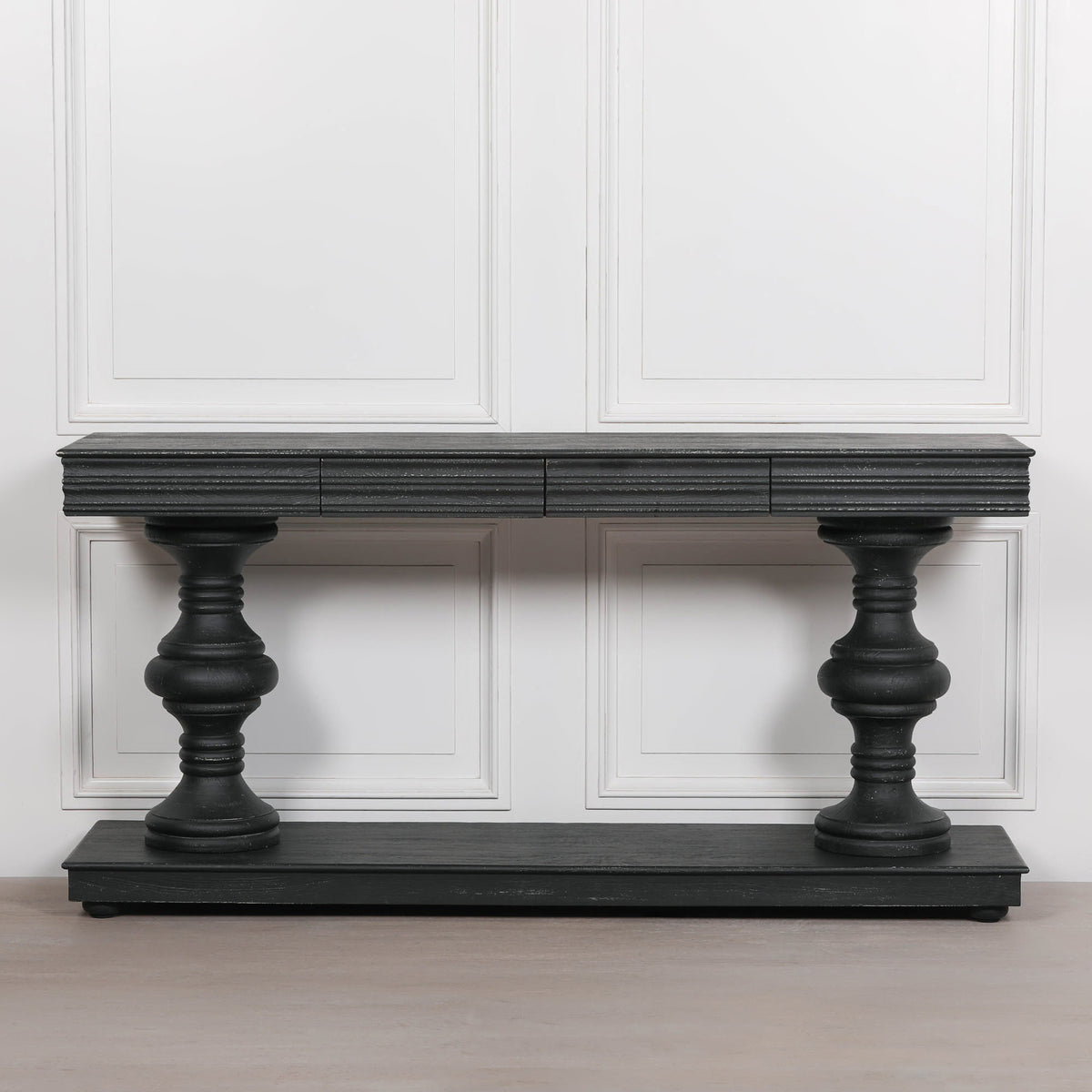 180cm Black Distressed Console Table with Drawers