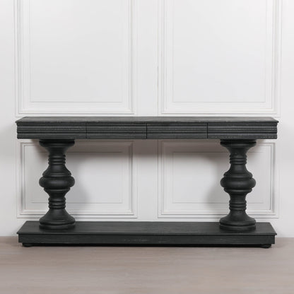 180cm Black Distressed Console Table with Drawers