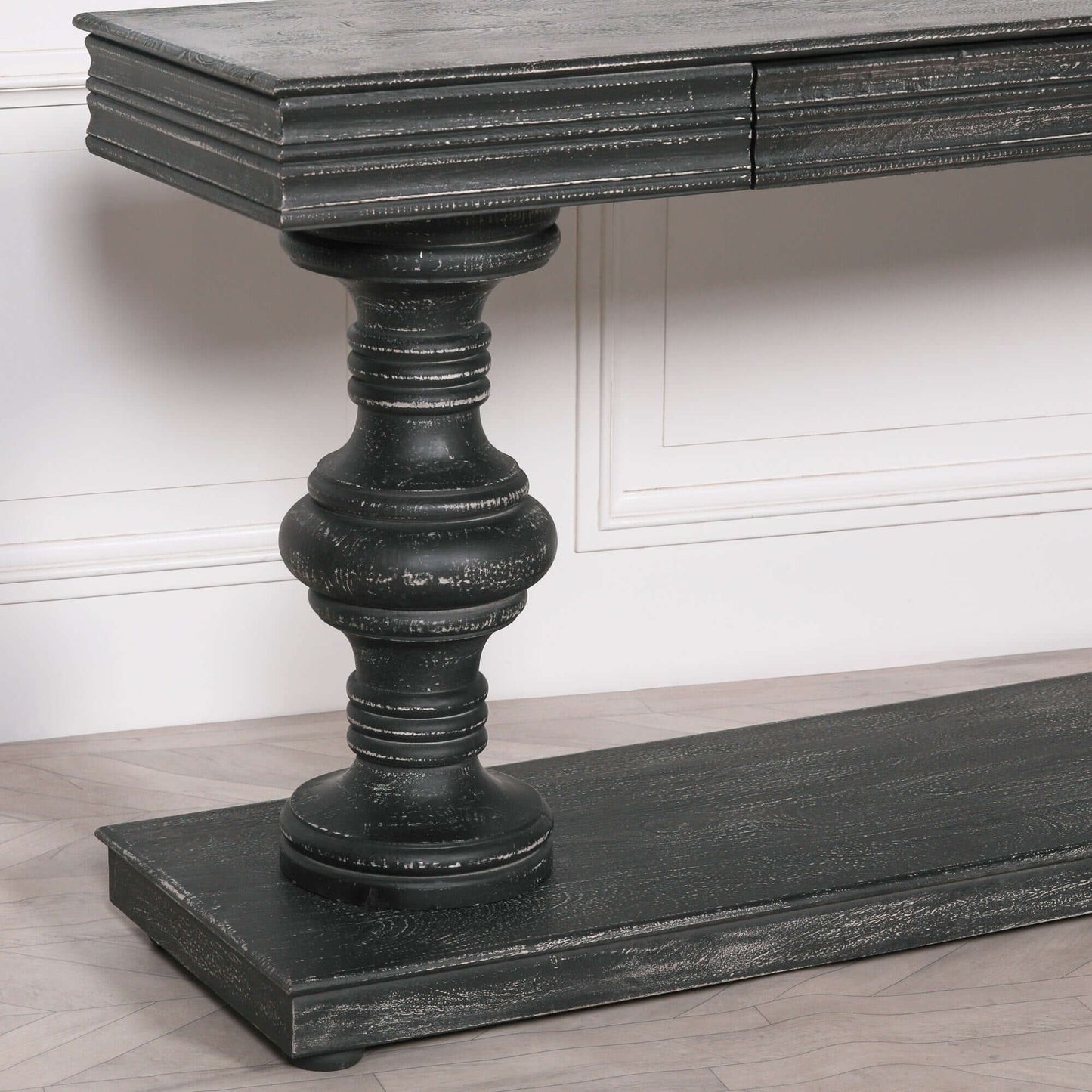 Handcrafted 180cm Distressed Black Wooden Console Table | 2 Drawers