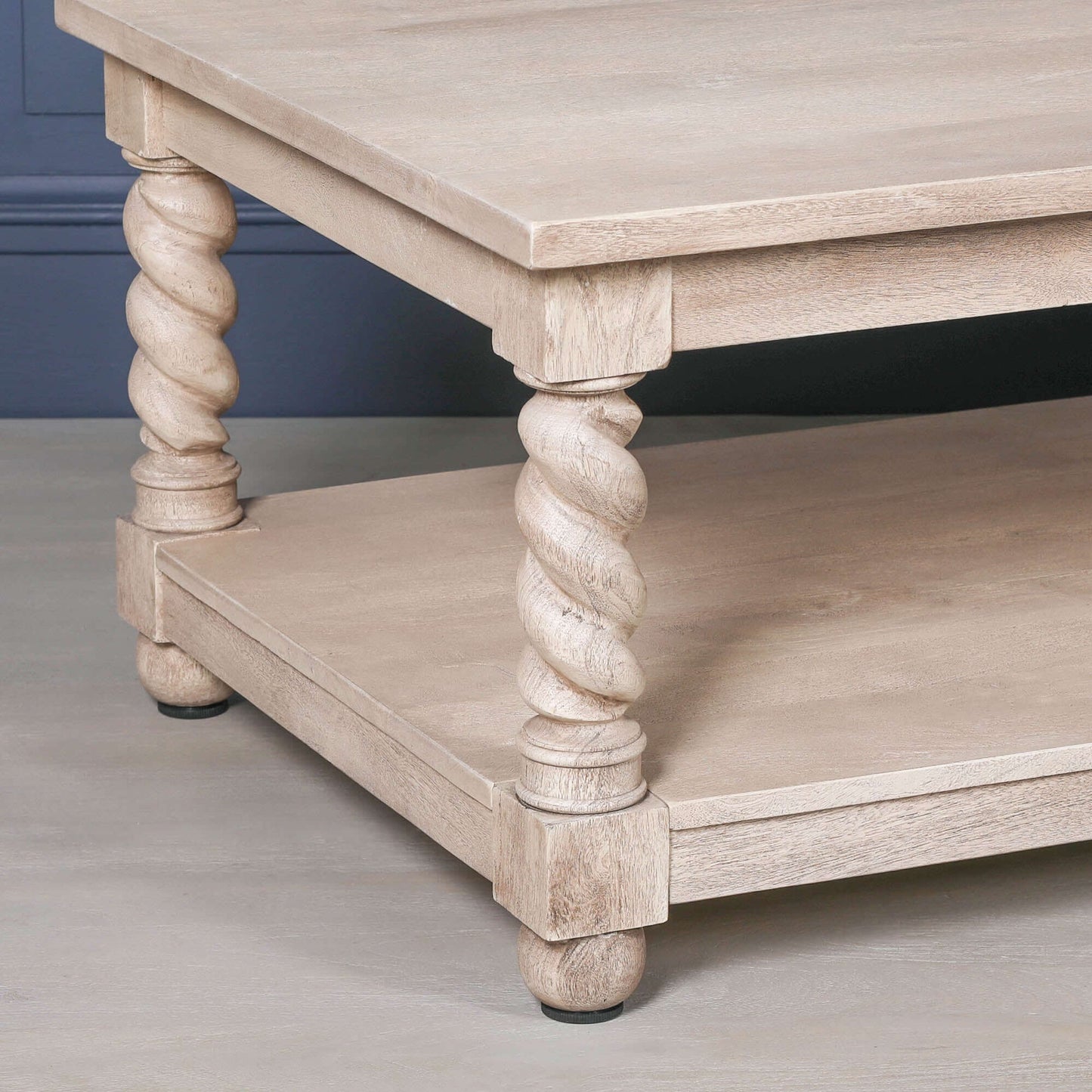 Acacia Wood Coffee Table with Twirl Carved Column Legs