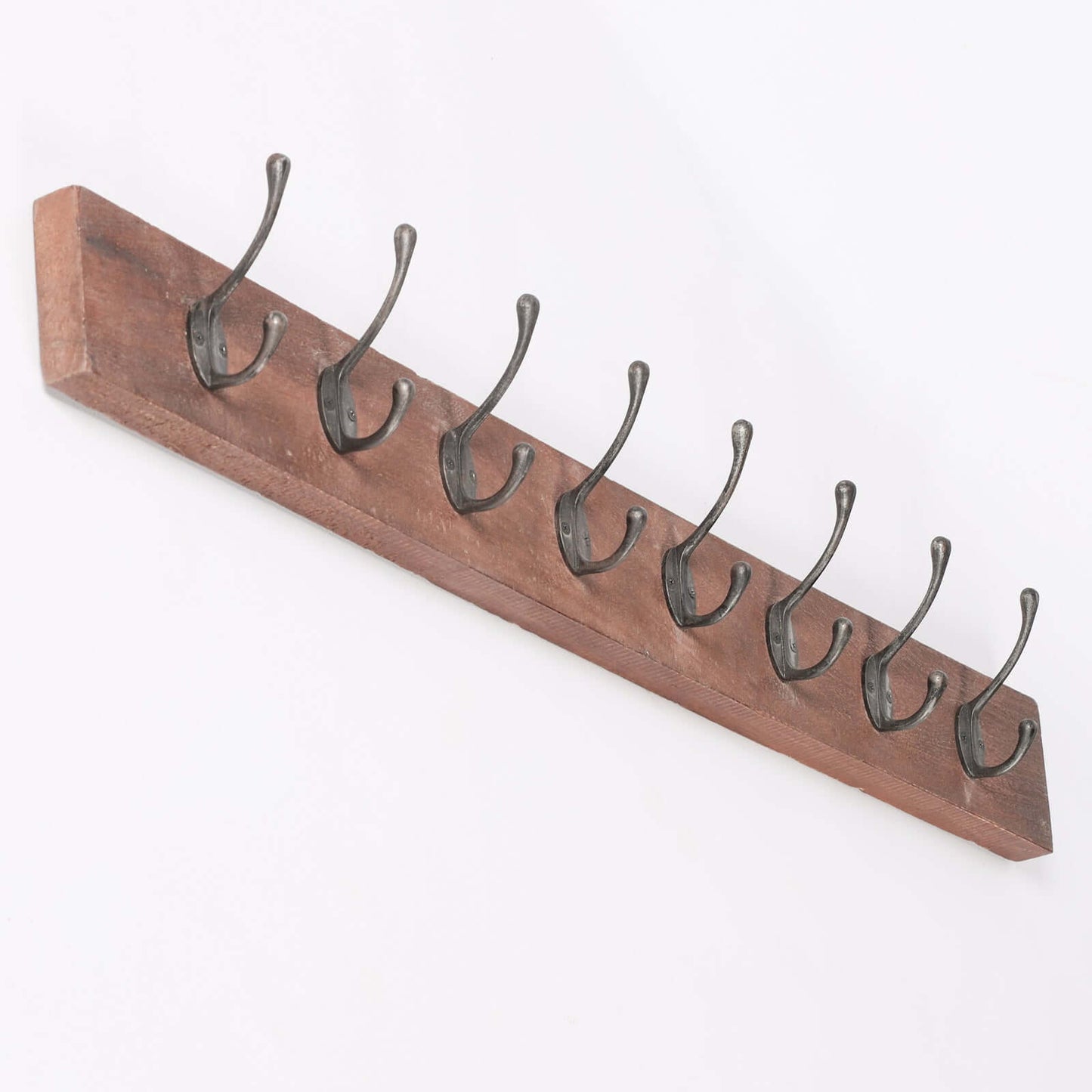 Large 8 Hook Wooden Coat Hanger With Cast Iron Hooks Rustic Style