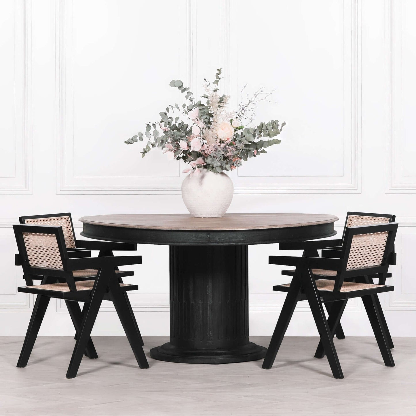 Black Painted Wooden Cane Dining Chair