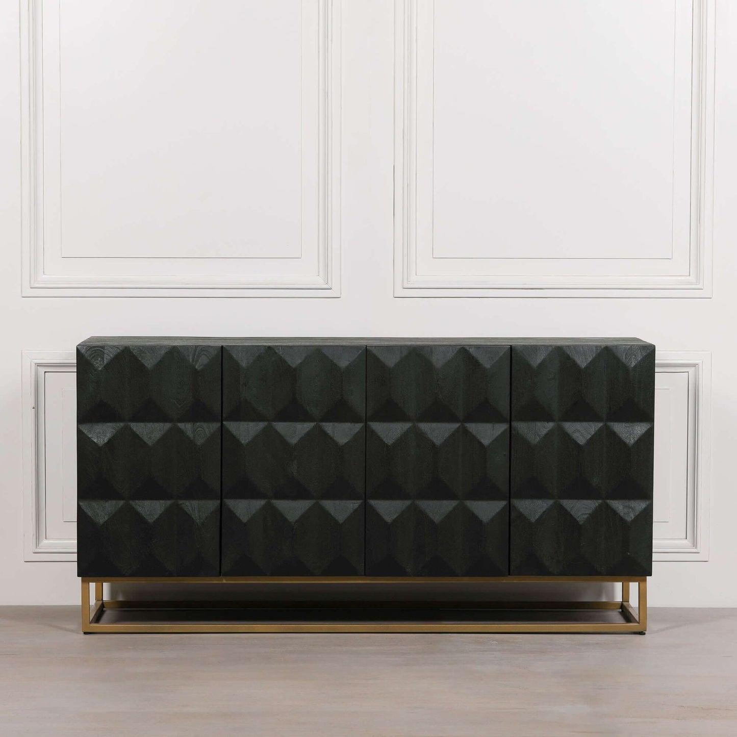 Black Wooden Diamond Pattern Sideboard