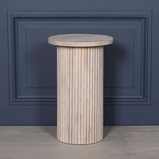 Handcrafted Ribbed Round Mango Wood Ribbed Side Table