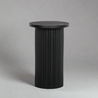 Black Mango Wood Ribbed Side Occasional Table