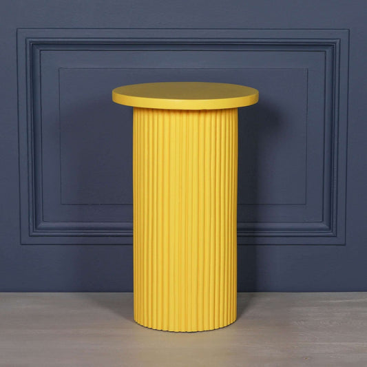 Yellow Mango Wood Ribbed Side Occasional Table