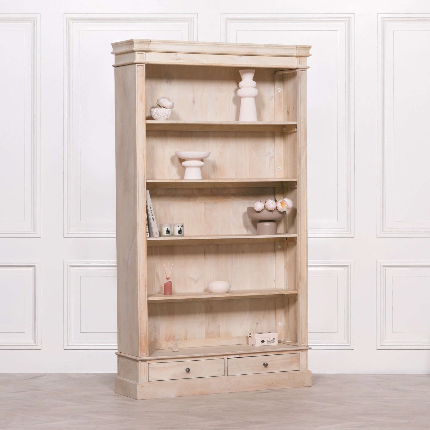 Blanche Wooden Rustic Single Open Bookcase with Drawers