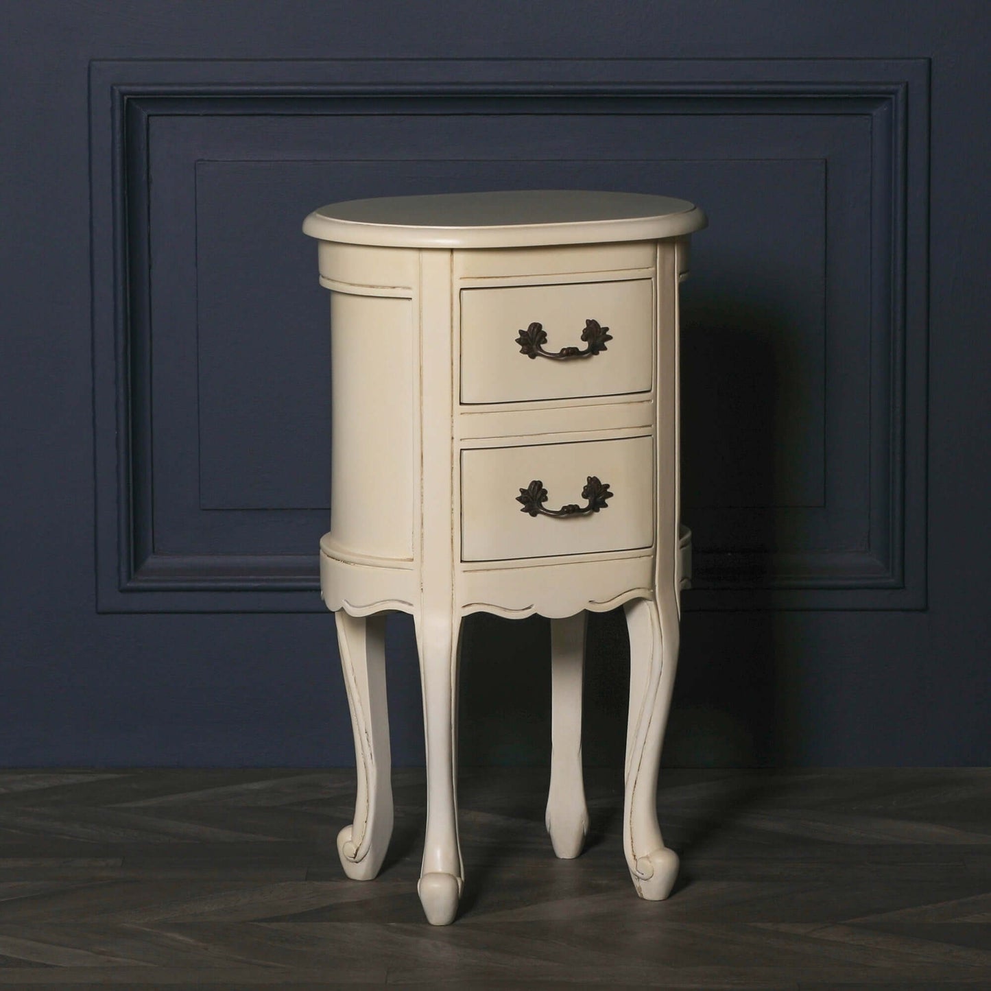 Aged Ivory Oval Bedside Table French Style