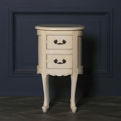 Aged Ivory Oval Bedside Table French Style