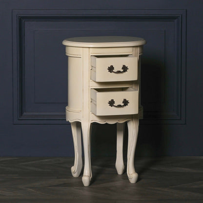 Aged Ivory Oval Bedside Table French Style