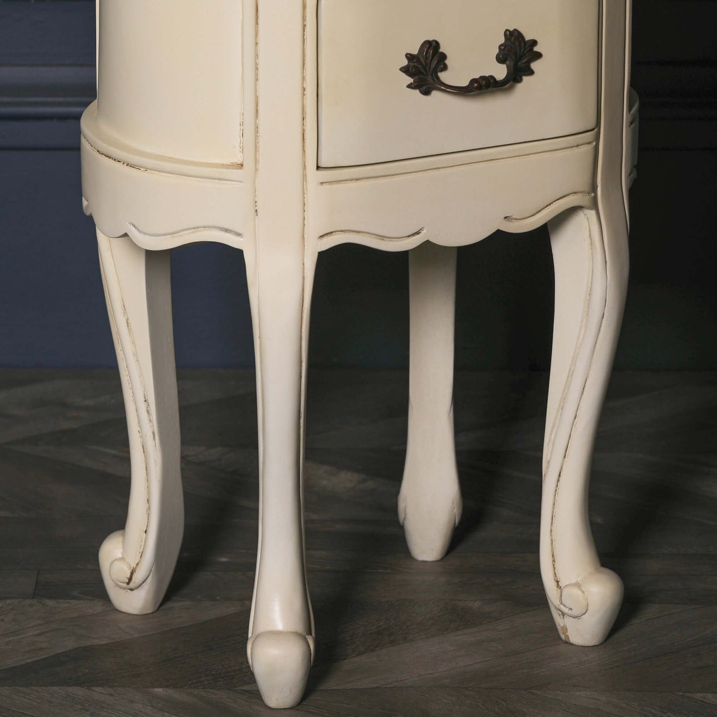 Aged Ivory Oval Bedside Table French Style