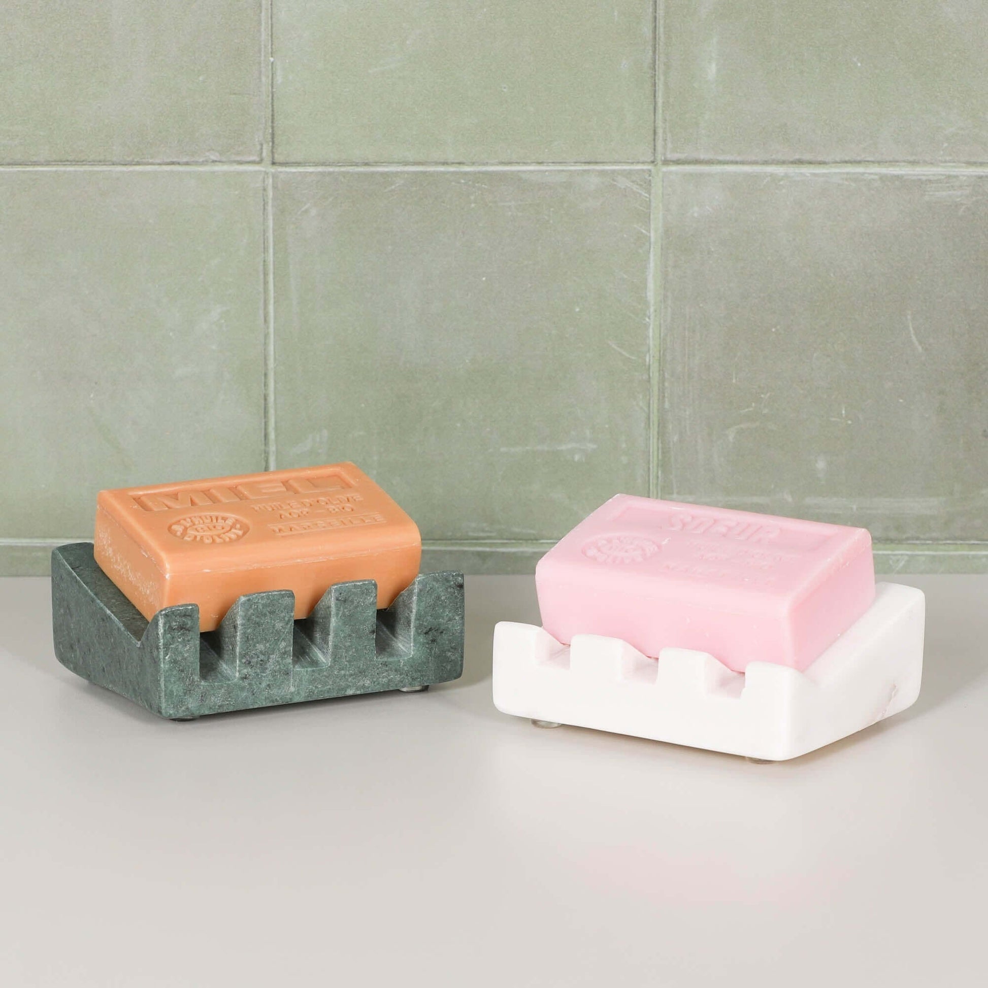 Green Marble Grooved Soap Holder