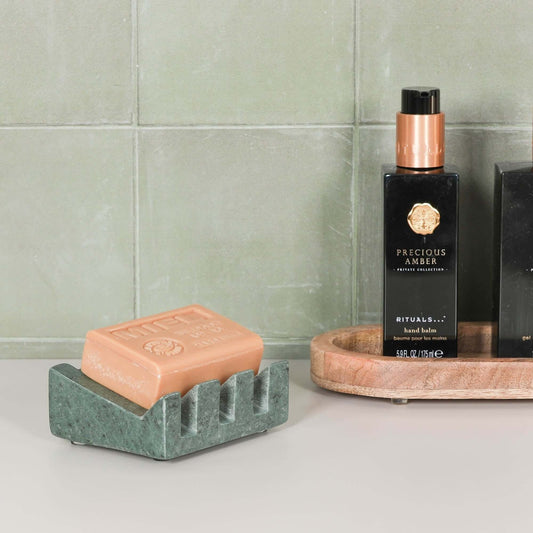 Green Marble Grooved Soap Holder