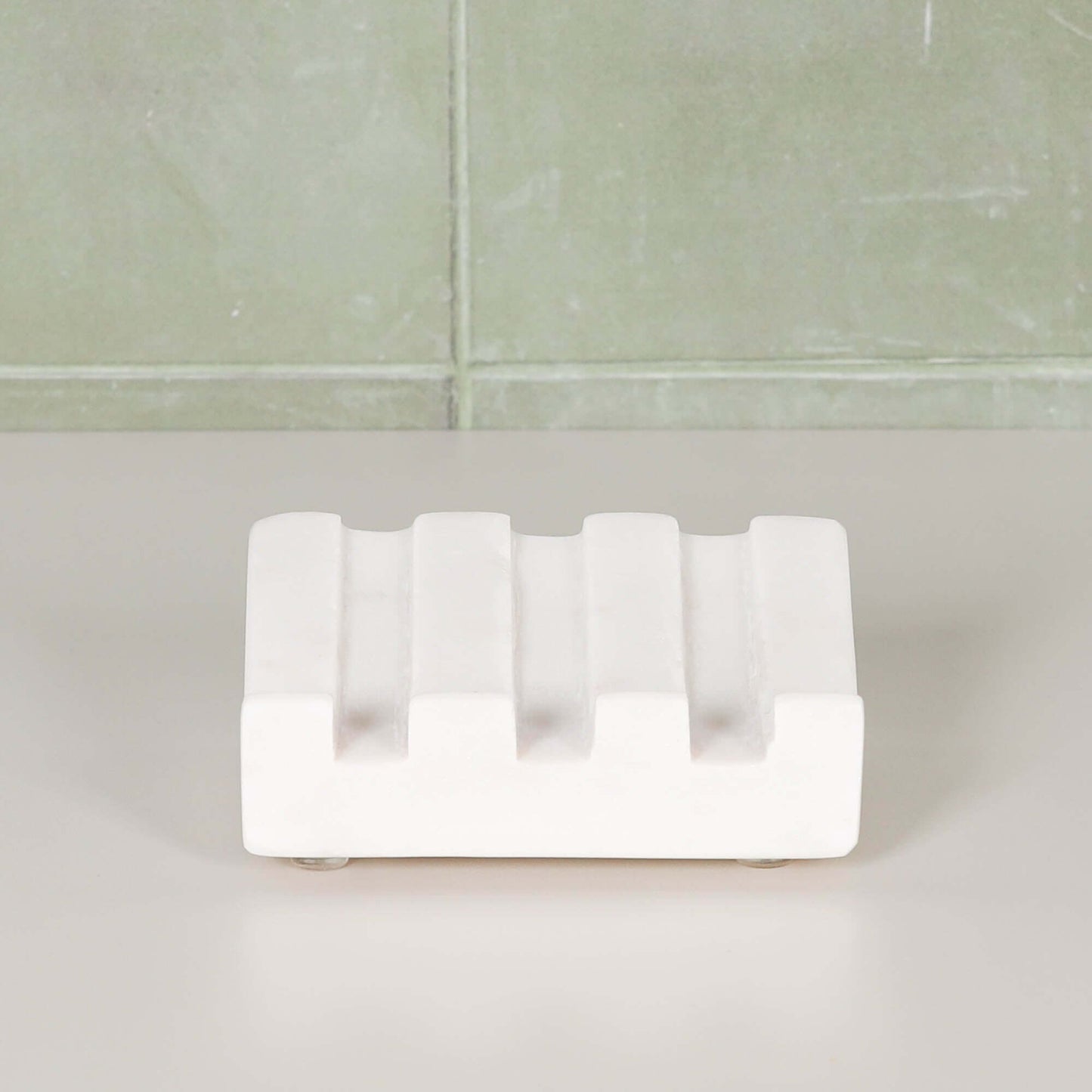 White Marble Grooved Soap Holder