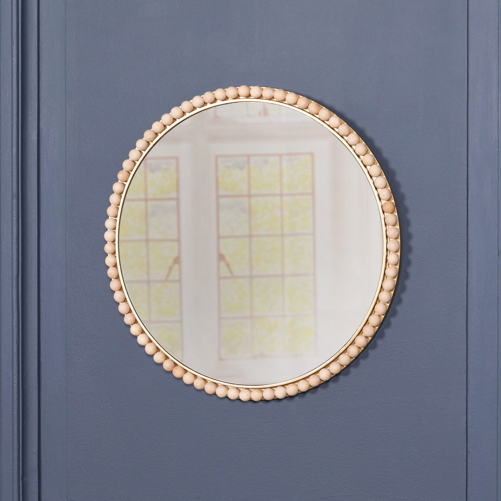 Wooden Bobble Round Wall Mirror