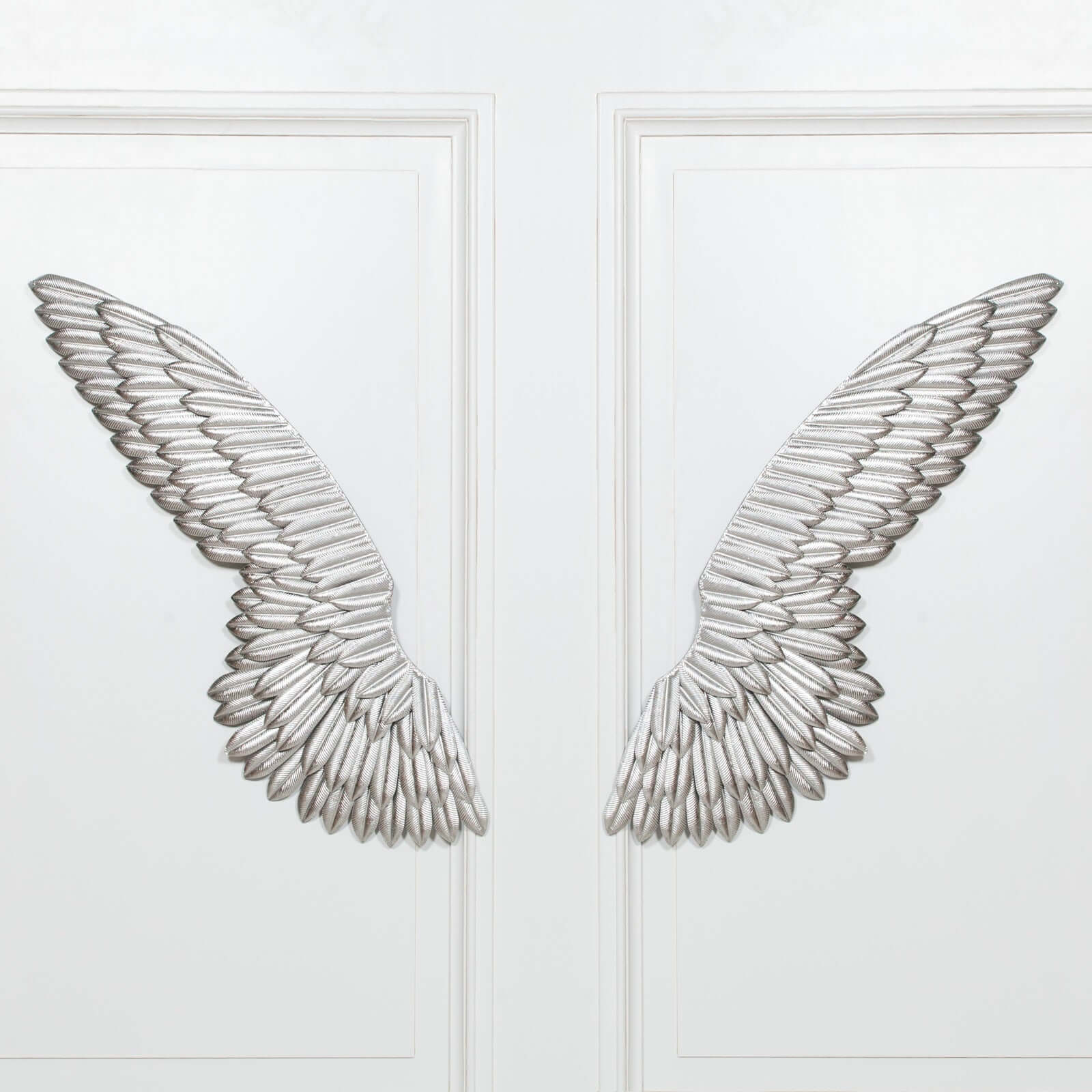 Large Metal Wall Silver Angel Wings