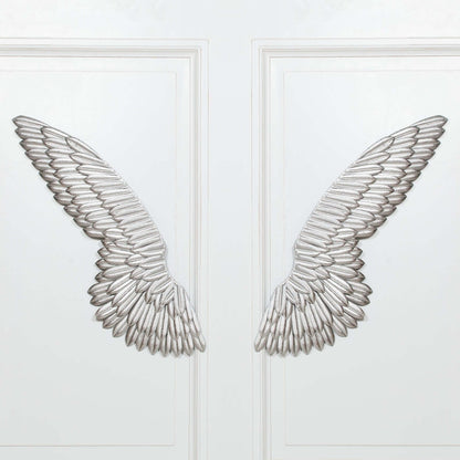 Large Metal Wall Silver Angel Wings