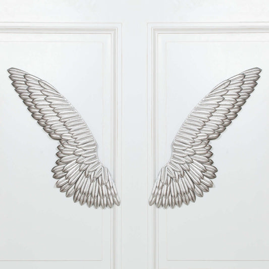 Large Metal Wall Silver Angel Wings