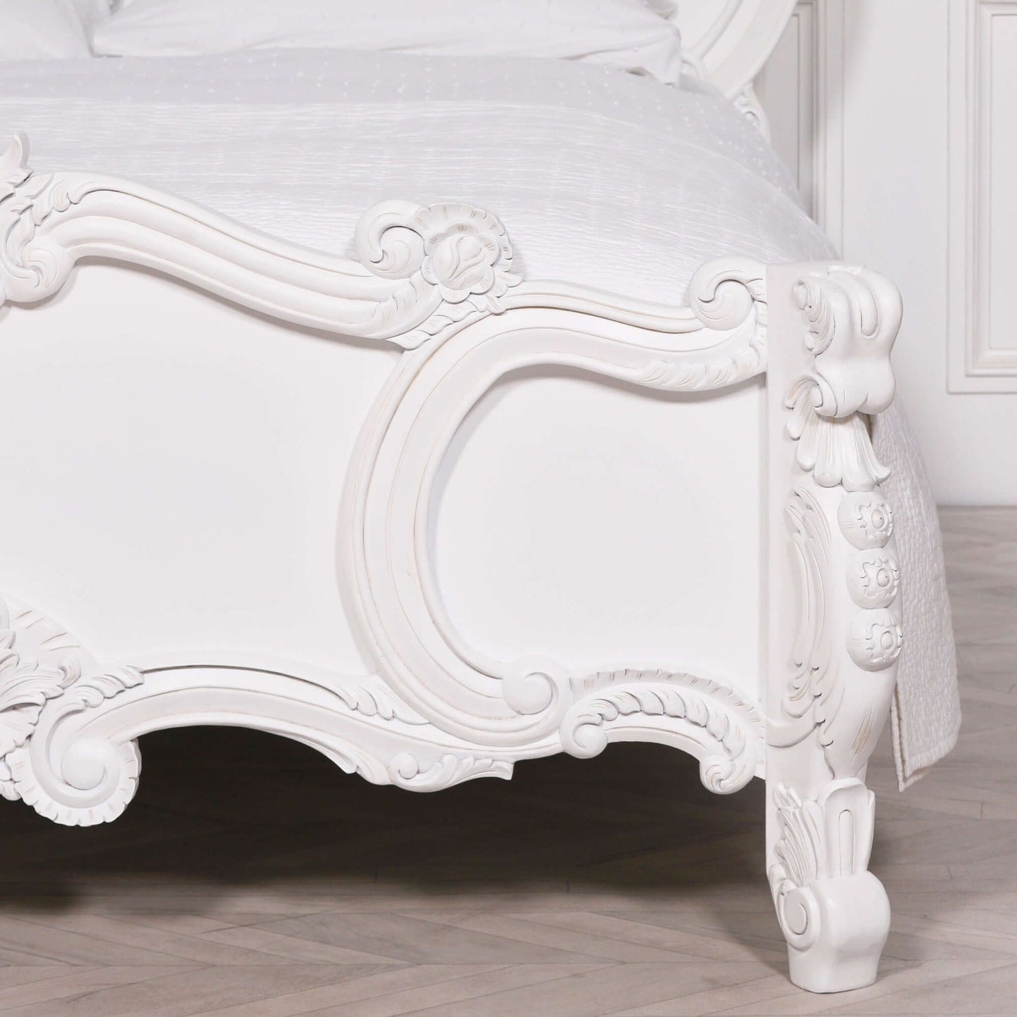 White Carved Rose Cherub King Size 5ft Bed French Chateau Style