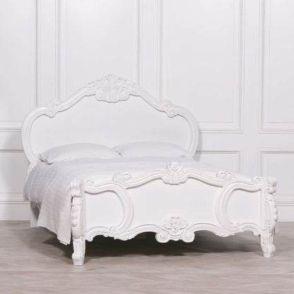 White Carved Rose Cherub King Size 5ft Bed French Chateau Style